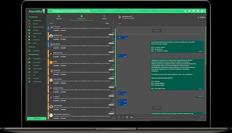 Conversa em andamento no AtendBot, aberta em um notebook